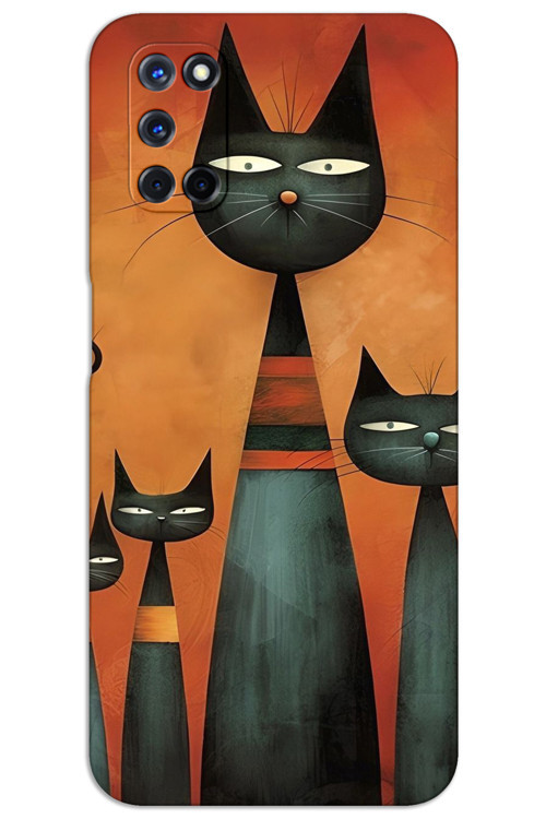 Oppo A52 Kılıf HD Desen Baskılı Arka Kapak - Sanat Kedi