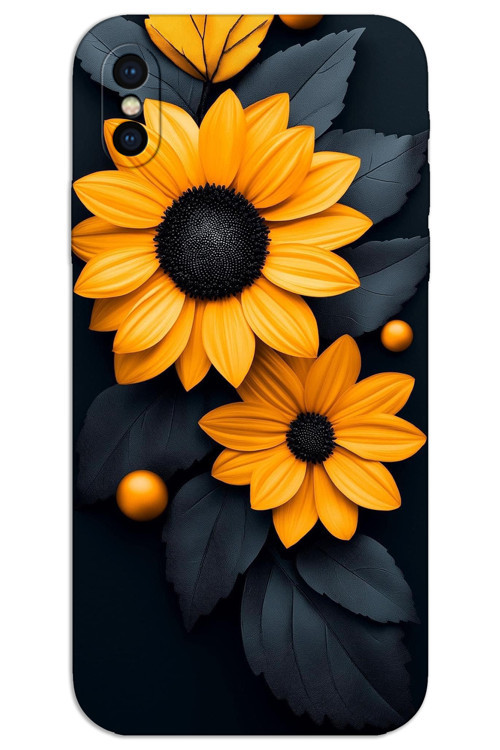 iPhone X / XS Kılıf HD Desen Baskılı Arka Kapak - Siyah Çiçek