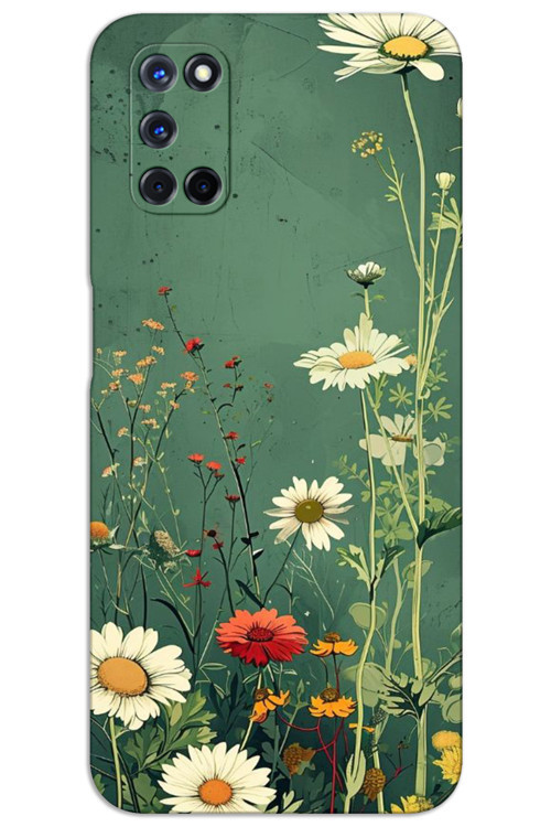 Oppo A52 Kılıf HD Desen Baskılı Arka Kapak - Yeşil Papatya