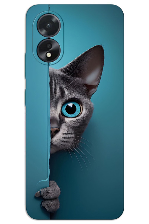 Oppo A38 Kılıf HD Desen Baskılı Arka Kapak - Mavi Gözlü Kedi