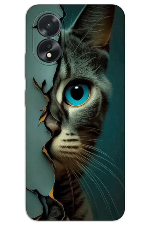 Oppo A38 Kılıf HD Desen Baskılı Arka Kapak - Mavi Kedi