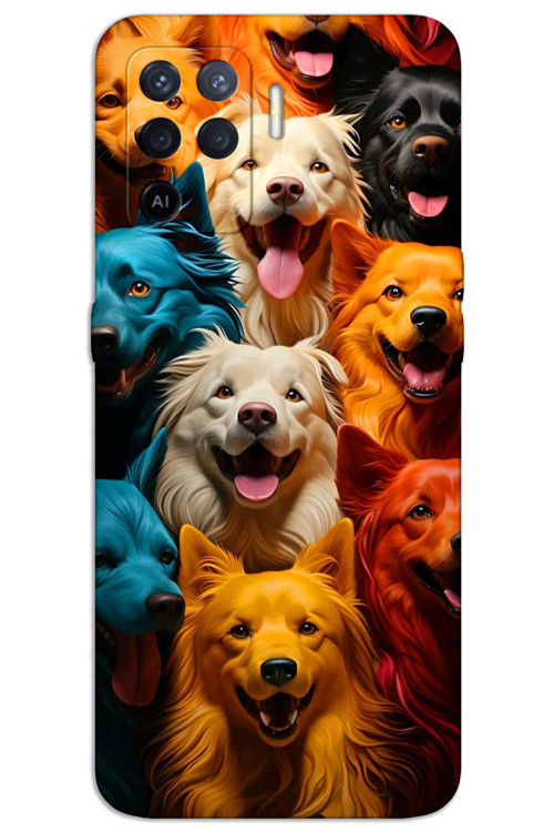 Oppo Reno 5 Lite Kılıf HD Desen Baskılı Arka Kapak - Renkli Köpekler