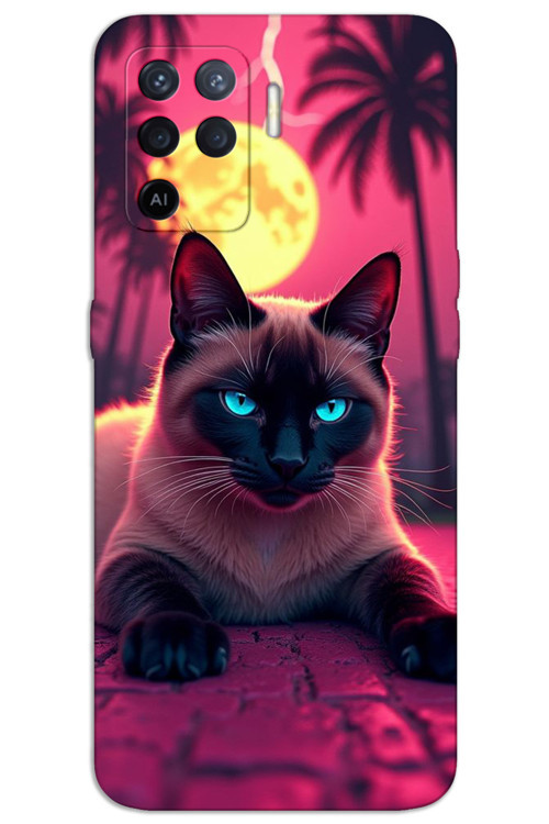 Oppo Reno 5 Lite Kılıf HD Desen Baskılı Arka Kapak - Gergin Kedi