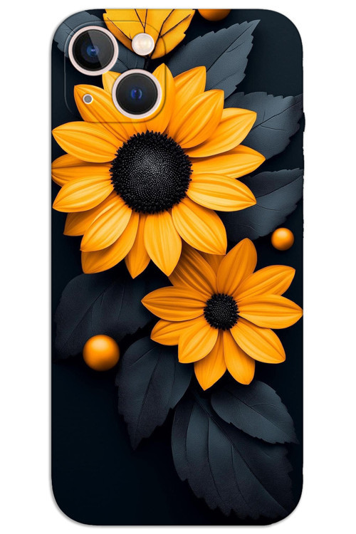 iPhone 14 Plus Kılıf HD Desen Baskılı Arka Kapak - Siyah Çiçek