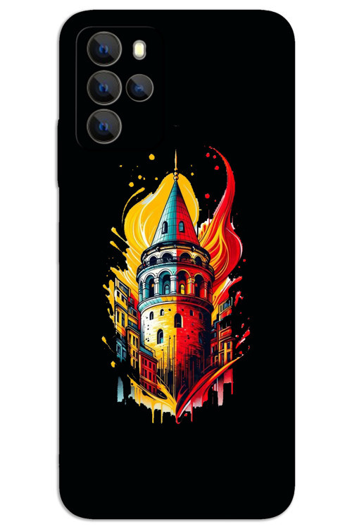 Omix X700 Kılıf HD Desen Baskılı Arka Kapak - Sarı Kırmızı Galata
