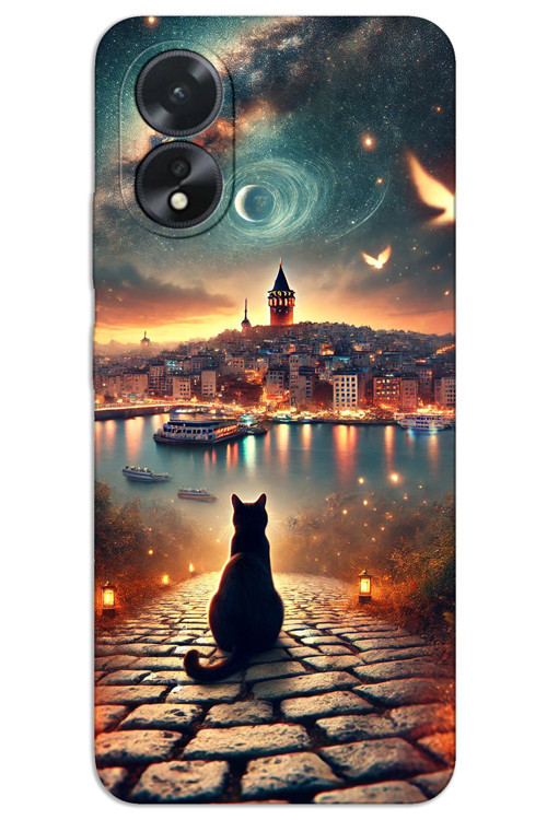 Oppo A38 Kılıf HD Desen Baskılı Arka Kapak - Kedi Galata