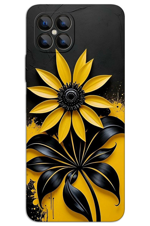 Omix X600 Kılıf HD Desen Baskılı Arka Kapak - Siyah Sarı Çiçek