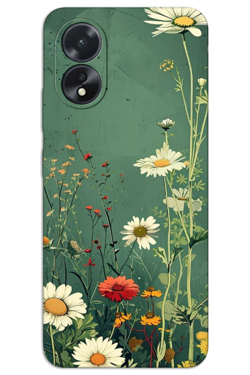 Oppo A38 Kılıf HD Desen Baskılı Arka Kapak - Yeşil Papatya