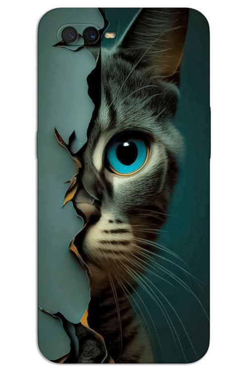 Oppo A5s / A12 Kılıf HD Desen Baskılı Arka Kapak - Mavi Kedi