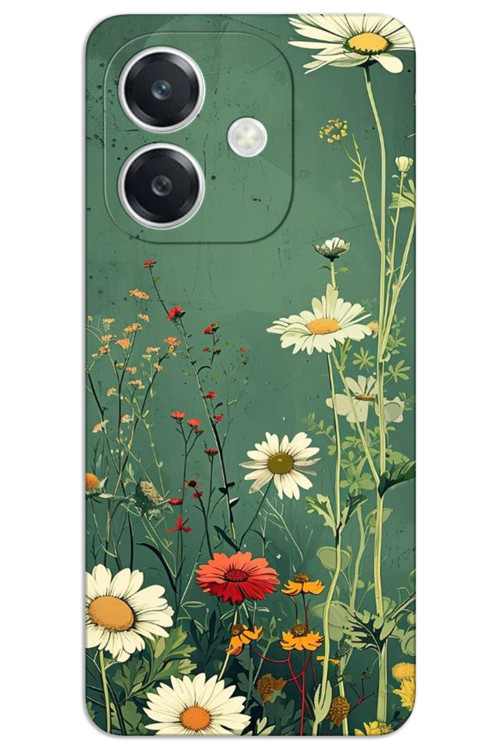 Oppo A3 Kılıf HD Desen Baskılı Arka Kapak - Yeşil Papatya