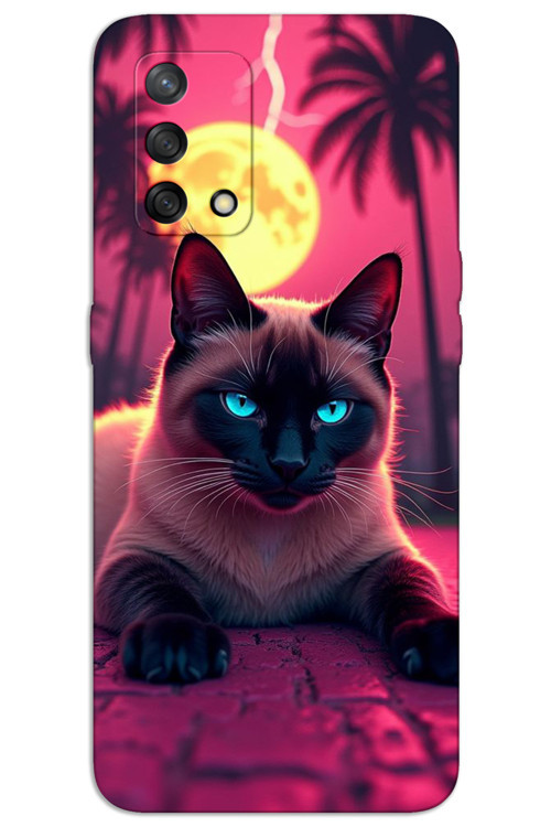 Oppo A74 Kılıf HD Desen Baskılı Arka Kapak - Gergin Kedi