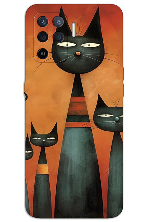 Oppo Reno 5 Lite Kılıf HD Desen Baskılı Arka Kapak - Sanat Kedi
