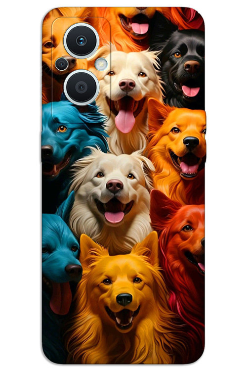 Oppo Reno 7 Lite Kılıf HD Desen Baskılı Arka Kapak - Renkli Köpekler