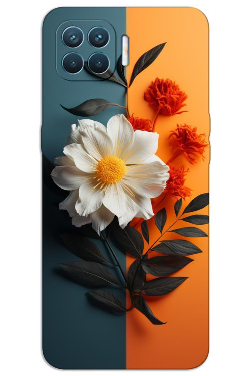 Oppo A73 Kılıf HD Desen Baskılı Arka Kapak - Beyaz Turuncu Çiçek