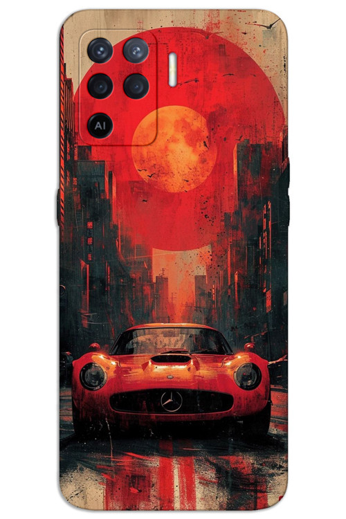 Oppo Reno 5 Lite Kılıf HD Desen Baskılı Arka Kapak - Kırmızı Mercedes