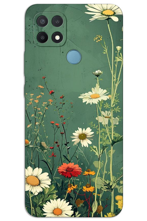 Oppo A15 / A15S Kılıf HD Desen Baskılı Arka Kapak - Yeşil Papatya