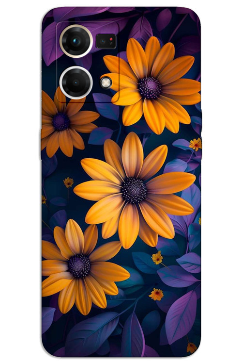 Oppo Reno 7 Kılıf HD Desen Baskılı Arka Kapak - Sarı Çiçek