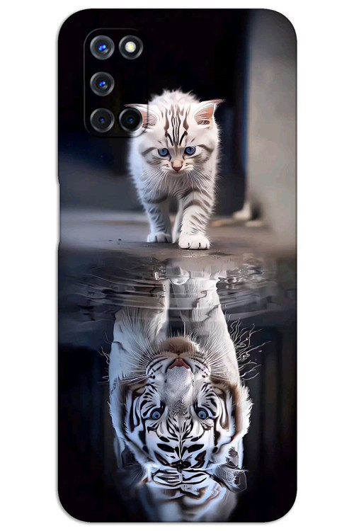 Oppo A72 Kılıf HD Desen Baskılı Arka Kapak - Kedi Yansıması