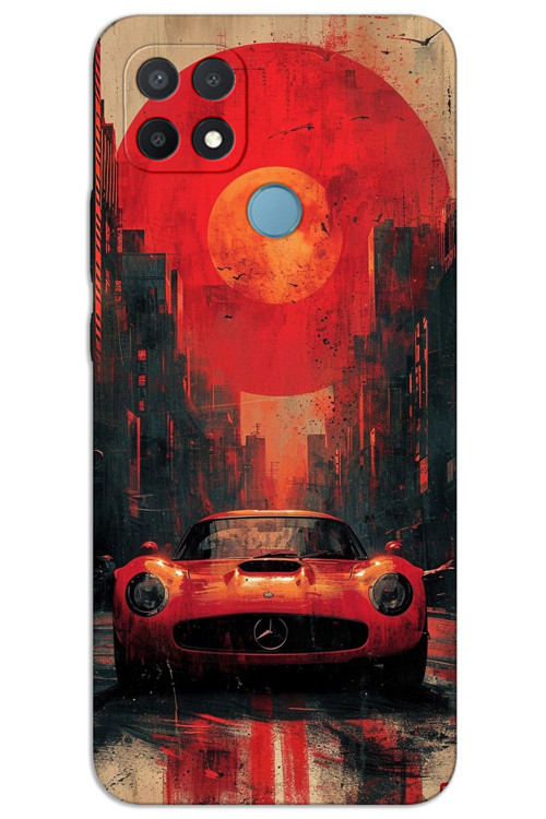 Oppo A15 / A15S Kılıf HD Desen Baskılı Arka Kapak - Kırmızı Mercedes