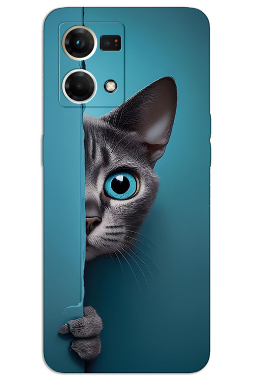 Oppo Reno 7 Kılıf HD Desen Baskılı Arka Kapak - Mavi Gözlü Kedi