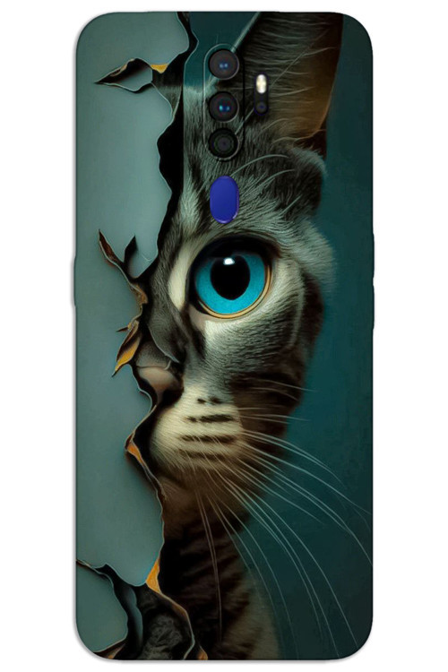 Oppo A9 2020 Kılıf HD Desen Baskılı Arka Kapak - Mavi Kedi