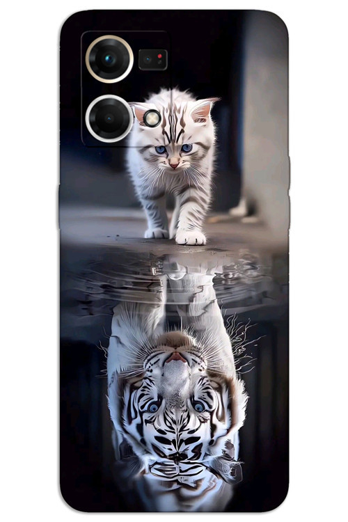 Oppo Reno 7 Kılıf HD Desen Baskılı Arka Kapak - Kedi Yansıması