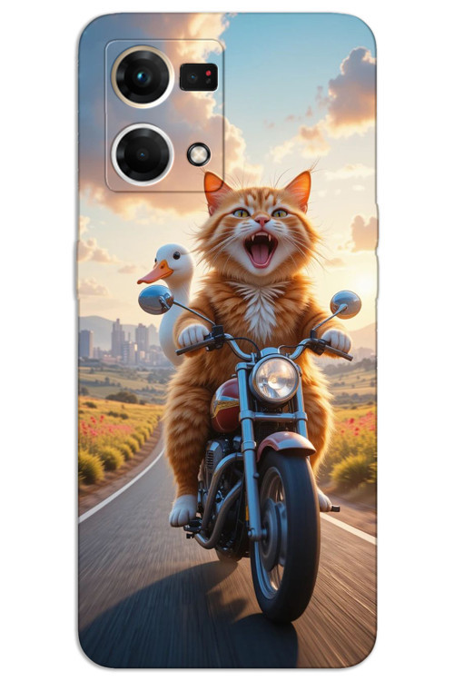 Oppo Reno 7 Kılıf HD Desen Baskılı Arka Kapak - Çılgın Kedi