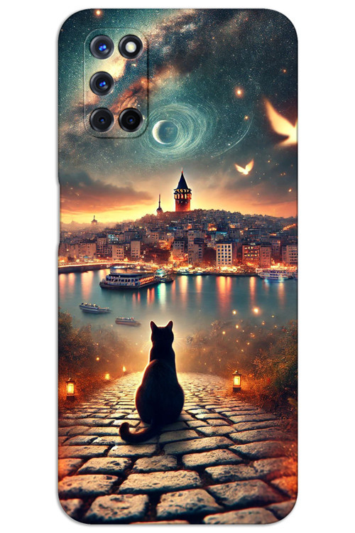 Oppo A72 Kılıf HD Desen Baskılı Arka Kapak - Kedi Galata