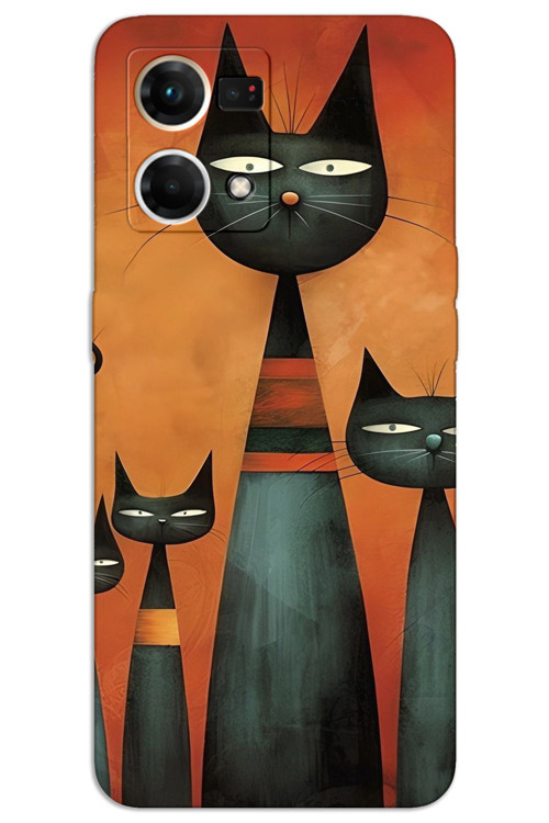 Oppo Reno 7 Kılıf HD Desen Baskılı Arka Kapak - Sanat Kedi