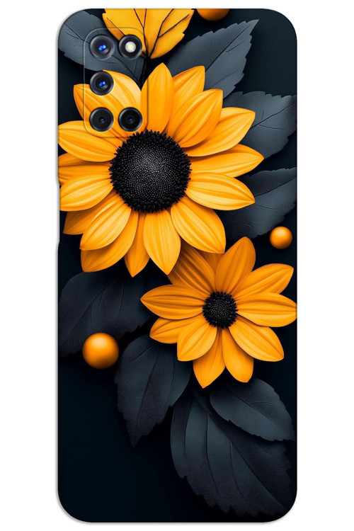 Oppo A52 Kılıf HD Desen Baskılı Arka Kapak - Siyah Çiçek