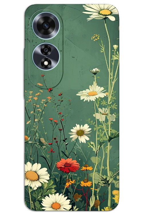 Oppo A60 Kılıf HD Desen Baskılı Arka Kapak - Yeşil Papatya