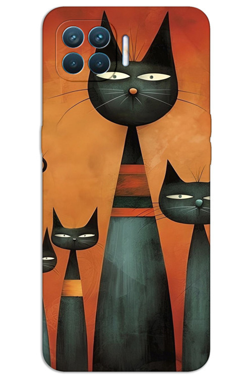 Oppo Reno 4 Lite Kılıf HD Desen Baskılı Arka Kapak - Sanat Kedi