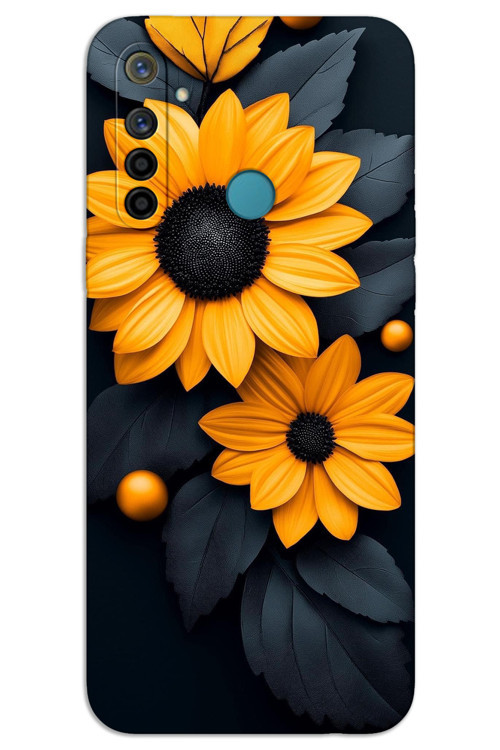 Realme 6i Kılıf HD Desen Baskılı Arka Kapak - Siyah Çiçek