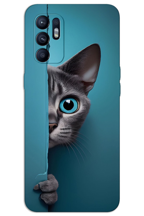 Oppo Reno 6 Kılıf HD Desen Baskılı Arka Kapak - Mavi Gözlü Kedi