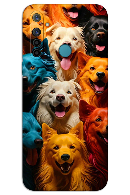 Realme 6i Kılıf HD Desen Baskılı Arka Kapak - Renkli Köpekler
