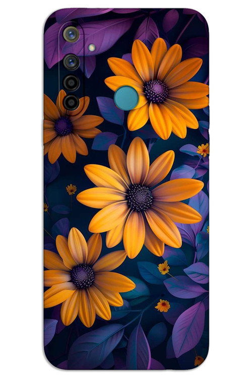Realme 5i Kılıf HD Desen Baskılı Arka Kapak - Sarı Çiçek