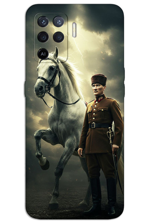 Oppo Reno 5 Lite Kılıf HD Desen Baskılı Arka Kapak - Atatürk Şimşek