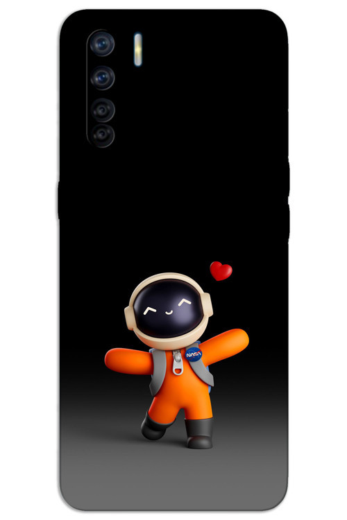 Oppo A91 Kılıf HD Desen Baskılı Arka Kapak - Astronot Kalp