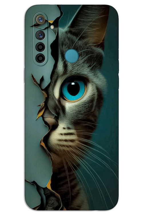 Realme 5i Kılıf HD Desen Baskılı Arka Kapak - Mavi Kedi