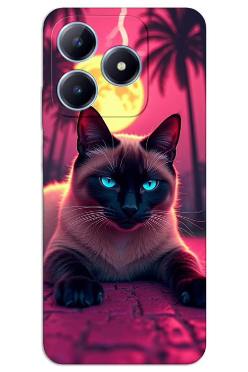 Realme C53 Kılıf HD Desen Baskılı Arka Kapak - Gergin Kedi