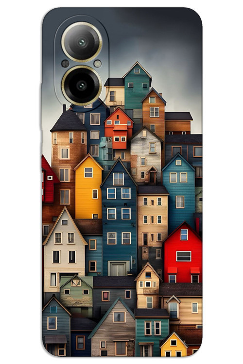 Realme 12 Lite Kılıf HD Desen Baskılı Arka Kapak - Renkli Evler