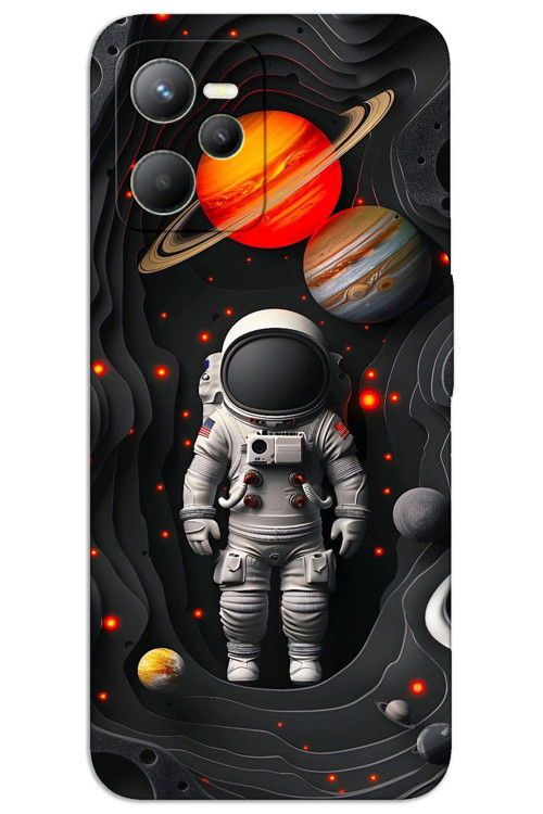 Realme C35 Kılıf HD Desen Baskılı Arka Kapak - Astronot Gezegenler