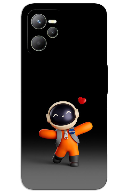 Realme C35 Kılıf HD Desen Baskılı Arka Kapak - Astronot Kalp