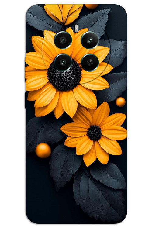 Realme 12 Pro Plus Kılıf HD Desen Baskılı Arka Kapak - Siyah Çiçek