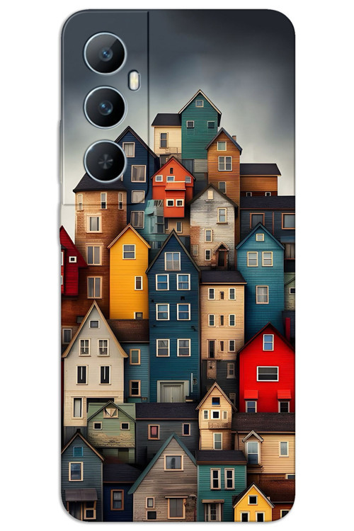 Realme C65 Kılıf HD Desen Baskılı Arka Kapak - Renkli Evler