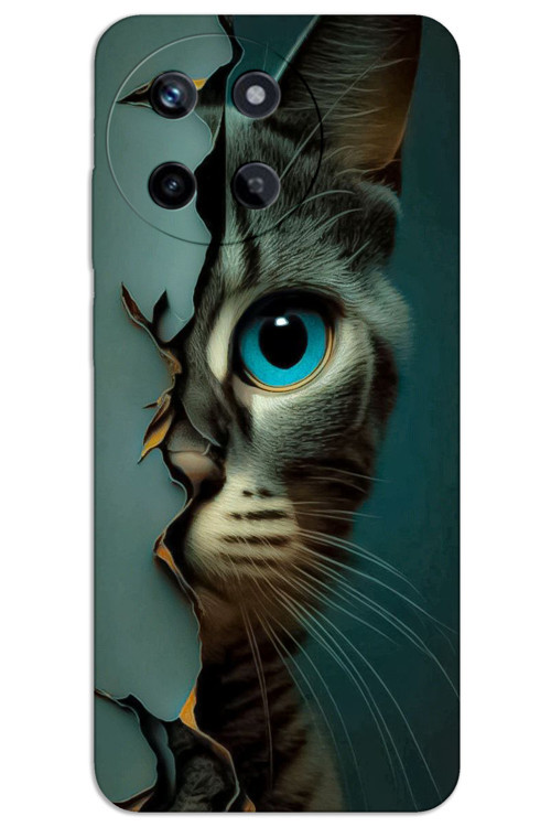 Realme 11 4G Kılıf HD Desen Baskılı Arka Kapak - Mavi Kedi
