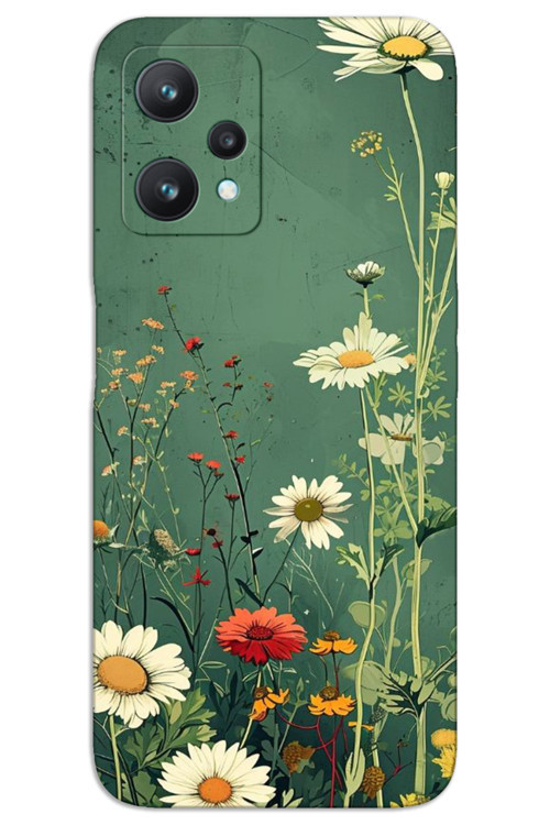 Realme 9 Pro Kılıf HD Desen Baskılı Arka Kapak - Yeşil Papatya