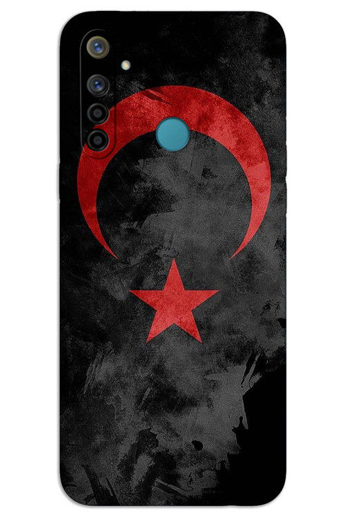 Realme 5i Kılıf HD Desen Baskılı Arka Kapak - Siyah Bayrak