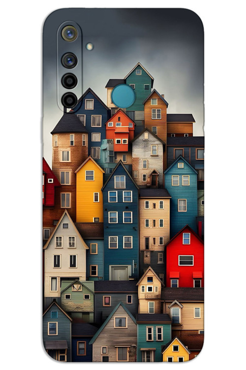 Realme 5i Kılıf HD Desen Baskılı Arka Kapak - Renkli Evler