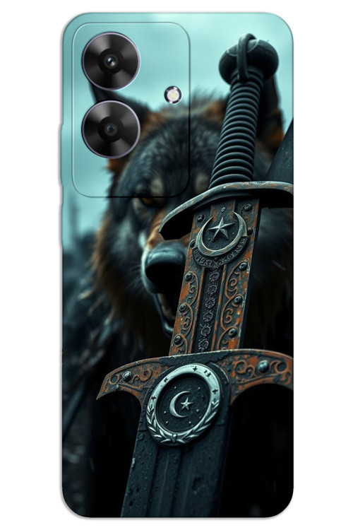 Realme Note 60 Kılıf HD Desen Baskılı Arka Kapak - Ay Yıldız Kılıç